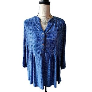 Westport Blue Printed V-neck Blouse with shapes pattern - Sz 2X